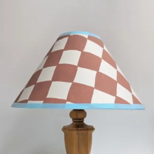 Rust & Blue Checkerboard Hand Painted Coolie Lampshade