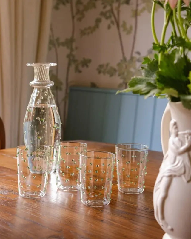 Pom Glass Water Tumblers Green Set of Four Issy Granger Green Glass Pom Water Carafe