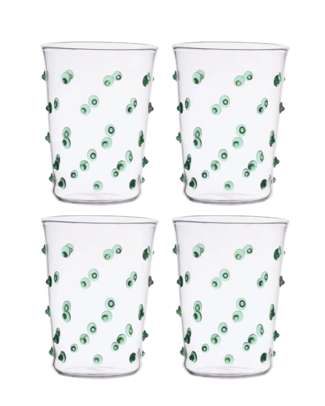 Pom Glass Water Tumblers Green Set of Four Issy Granger