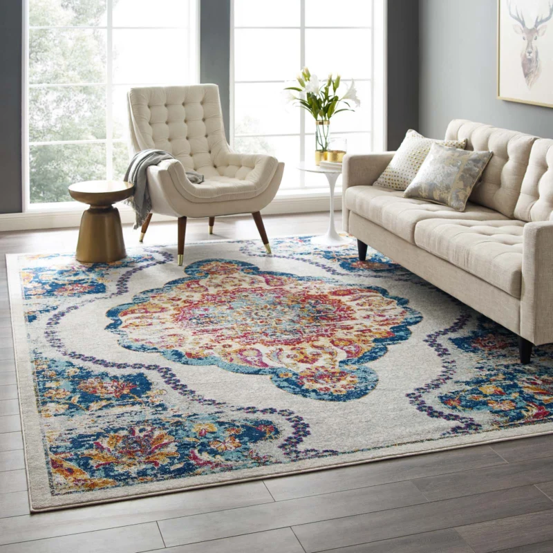 Modway Entourage Malia Distressed Vintage Floral Persian Medallion 8x10 Area Rug Multicolored - R-1175-810 | Rugs | Modishstore - 1