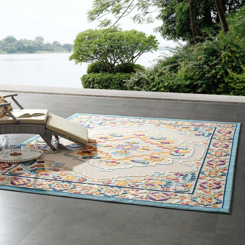 Modway Reflect Ansel Distressed Vintage Floral Persian Medallion 8x10 Indoor and Outdoor Area Rug Multicolored - R-1183-810 | Rugs | Modishstore - 1