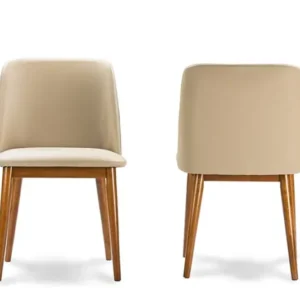 Baxton Studio Lavin Mid-Century "Walnut" Light Brown/Beige Faux Leather Dining Chair (Set of 2) | Modishstore | Dining Chairs