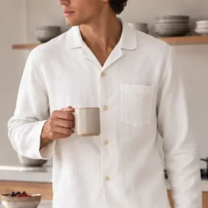 Veste de pyjama en lin pour homme “Ronaldo” ivoire