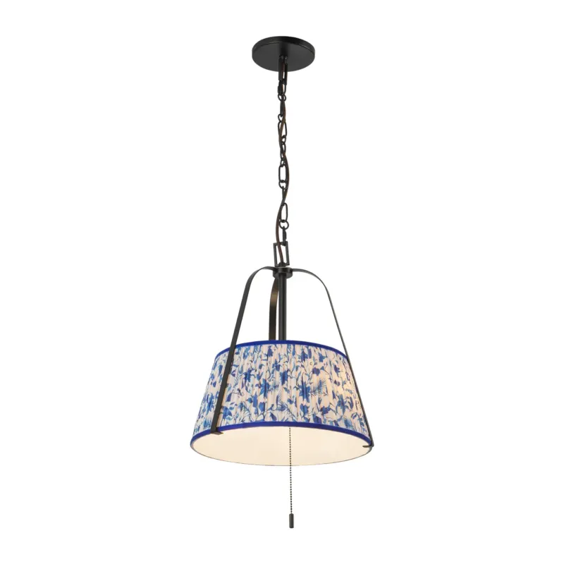 Scout 13" Pendant | Matte Black & Blue Linen