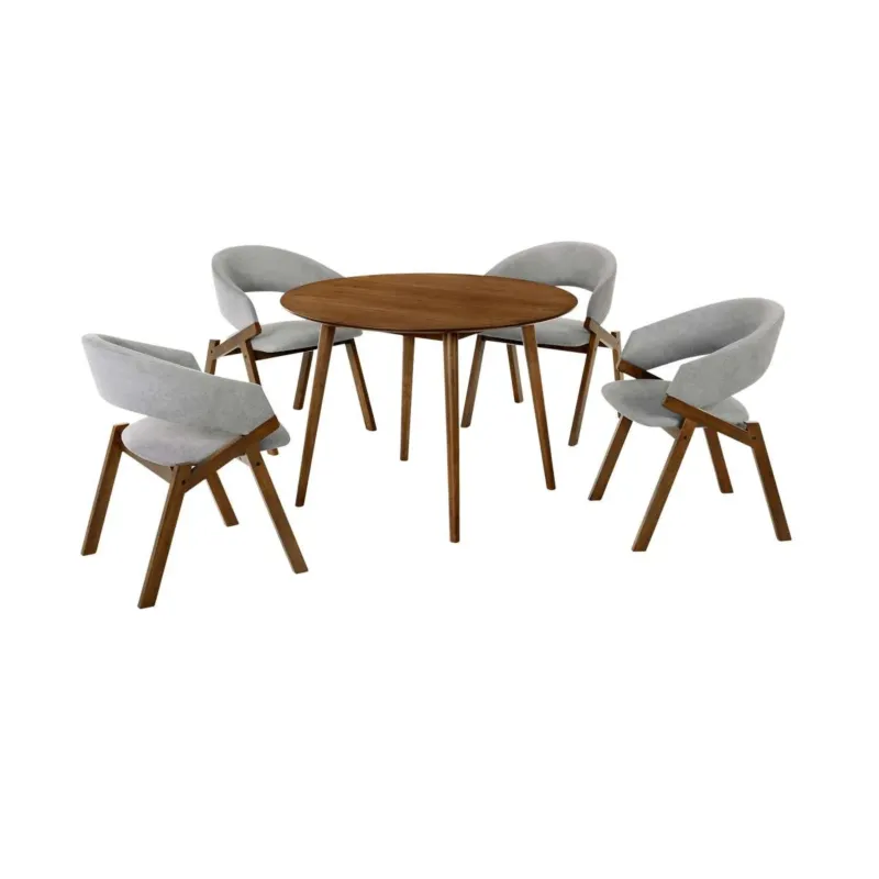 Arcadia and Talulah 42" Round Grey and Walnut Wood 5 Piece Dining Set By Armen Living | Dining Sets | Modishstore
