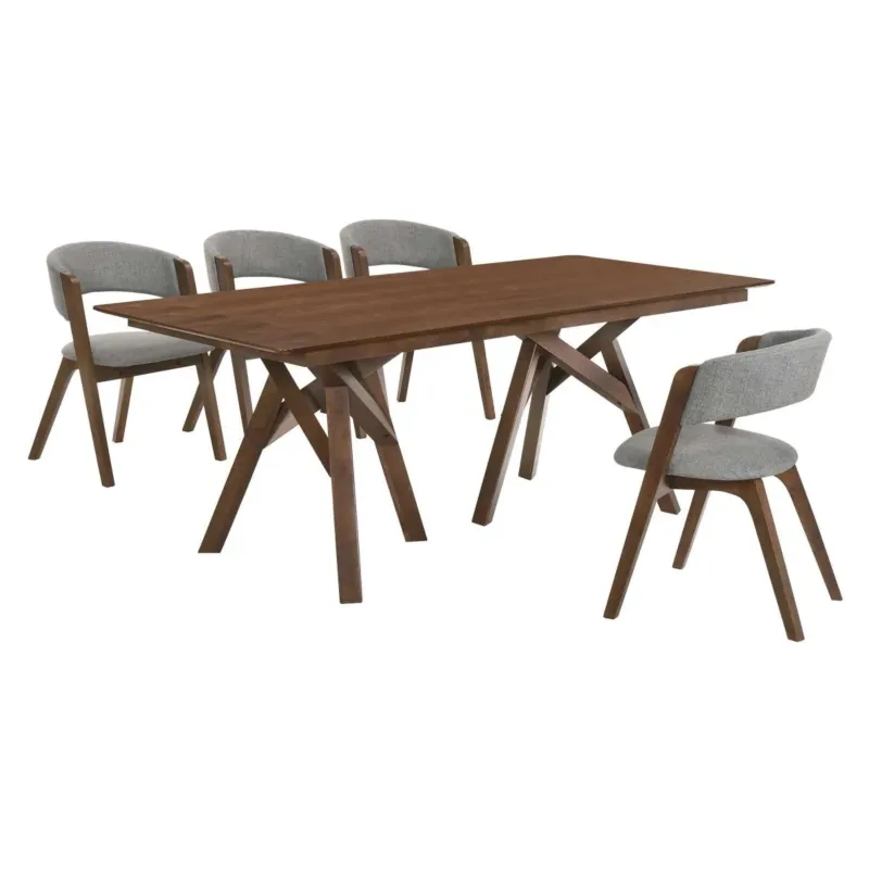 Cortina and Rowan 5 Piece Walnut Rectangular Dining Set By Armen Living | Dining Sets | Modishstore