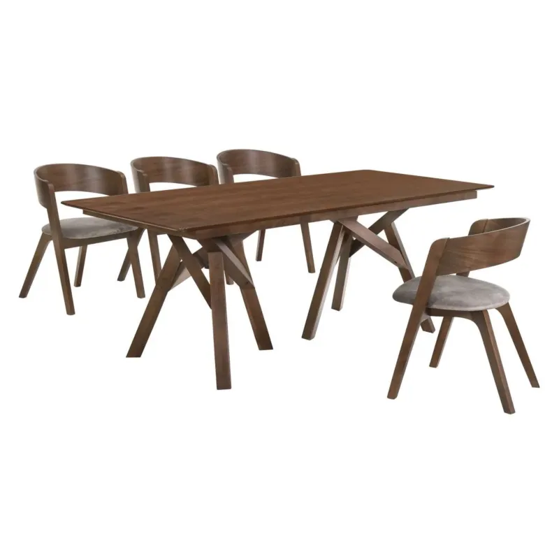 Cortina and Jackie 5 Piece Walnut Rectangular Dining Set By Armen Living | Dining Sets | Modishstore