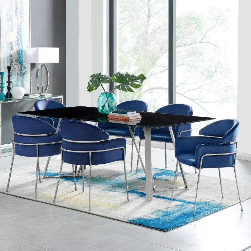 Cressida and Portia Blue Fabric 7 Piece Rectangular Dining Set By Armen Living | Dining Sets | Modishstore