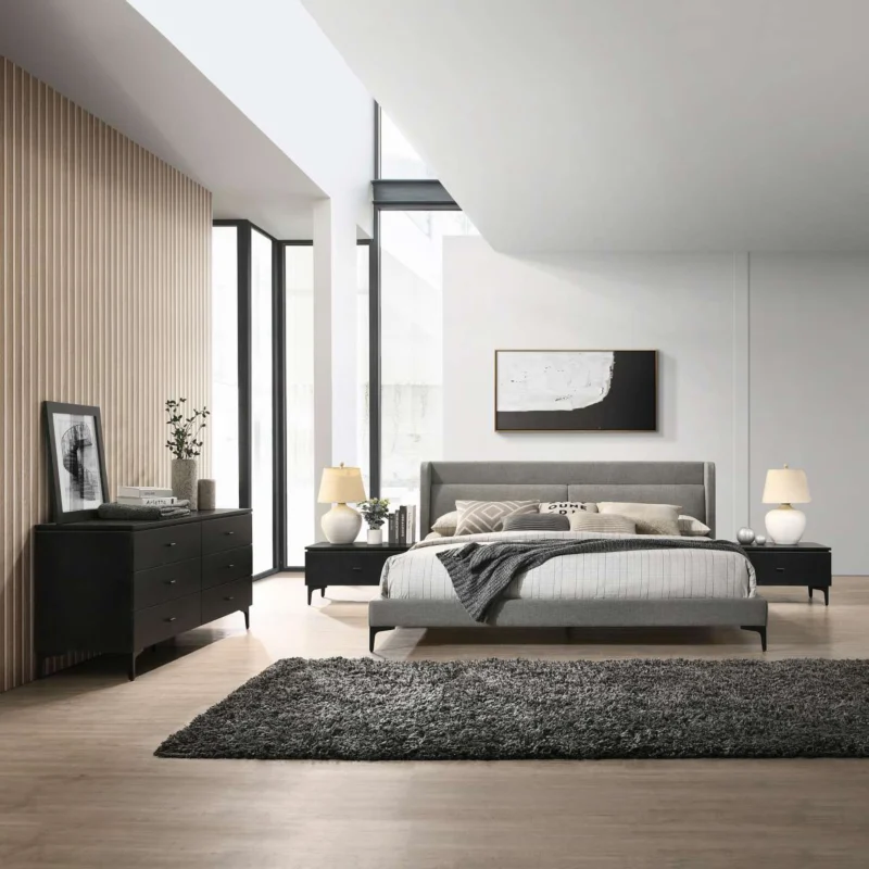 Legend 4 Piece Gray Fabric King Platform Bedroom Set with Dresser and Nightstands By Armen Living | Bedroom Sets | Modishstore