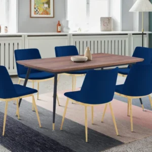 Messina Blue Velvet 7 Piece Rectangular Dining Set By Armen Living | Dining Sets | Modishstore