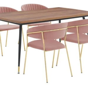 Messina and Nara Pink Velvet 5 Piece Rectangular Dining Set By Armen Living | Dining Sets | Modishstore