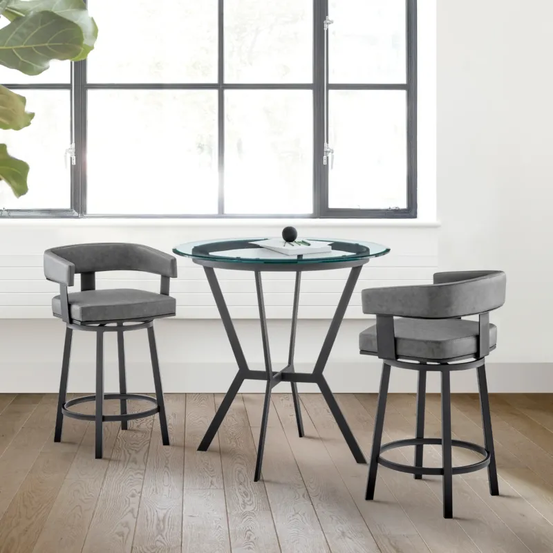 Naomi and Lorin 3-Piece Counter Height Dining Set in Black Metal and Grey Faux Leather By Armen Living | Dining Sets | Modishstore