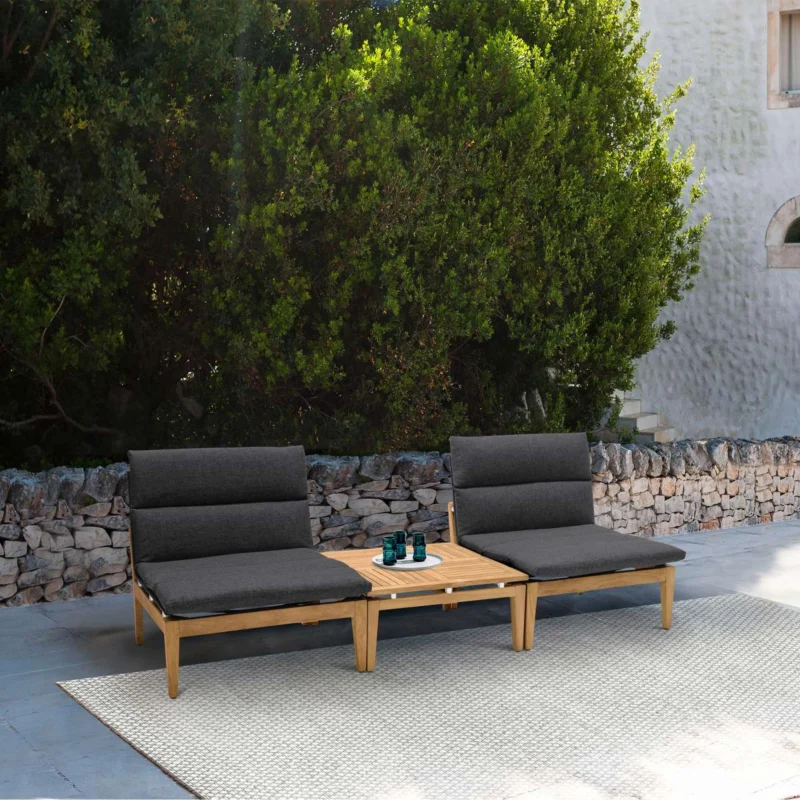 Arno Outdoor 3 Piece Teak Wood Seating Set in Charcoal Olefin By Armen Living | Outdoor Sofas, Loveseats & Sectionals | Modishstore