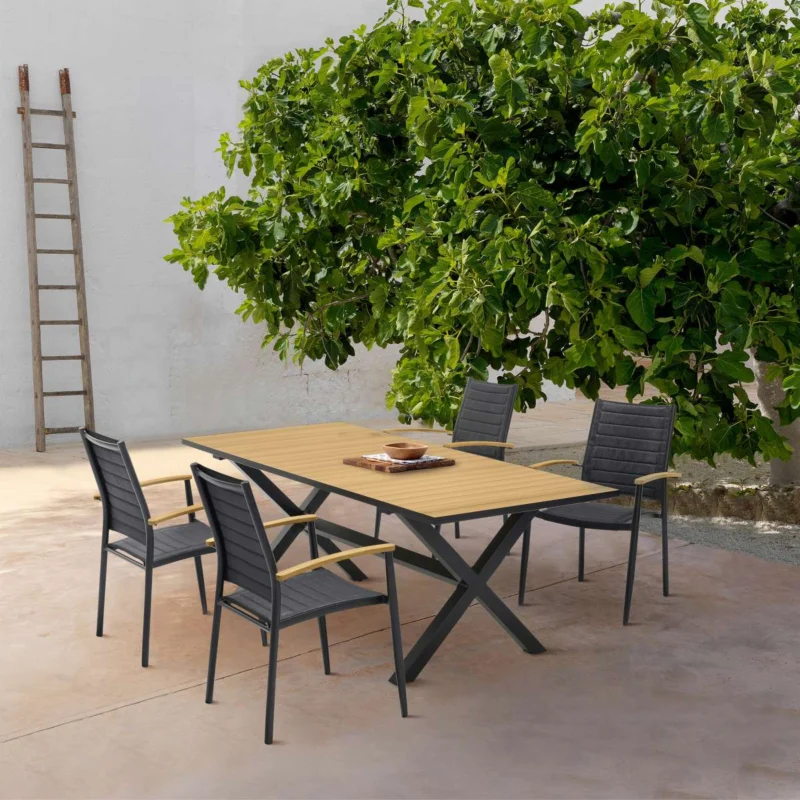 Paseo & Portals Outdoor 5 Piece Black Aluminum Dining Set By Armen Living | Outdoor Dining Sets | Modishstore
