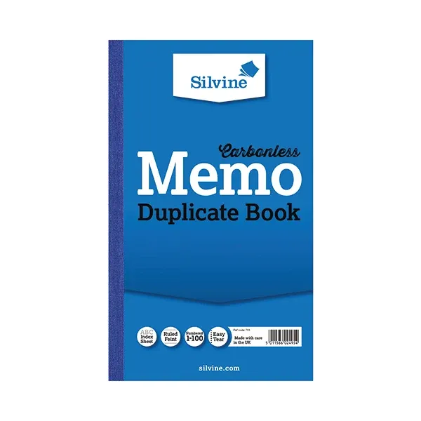 Silvine Carbonless Duplicate Memo Book 210x127mm (Pack of 6) 701-T