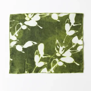 Porto Print Olive linen placemat 15x18 with hand-painted cascading floral pattern in olive green - Goldie Home