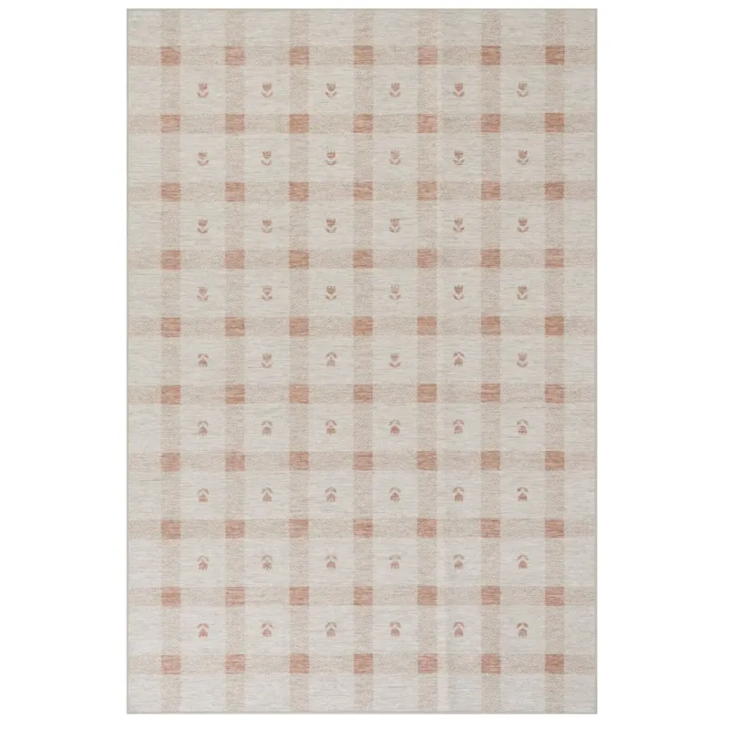 Gingham Blush Machine Washable Rug