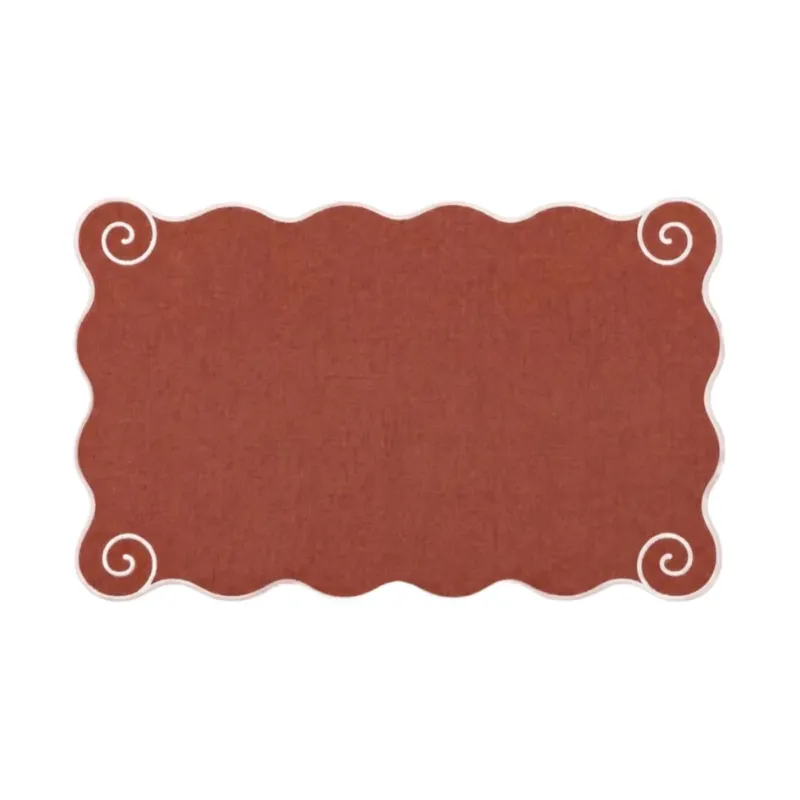 Volute Linen Placemat in Red Ocher & White