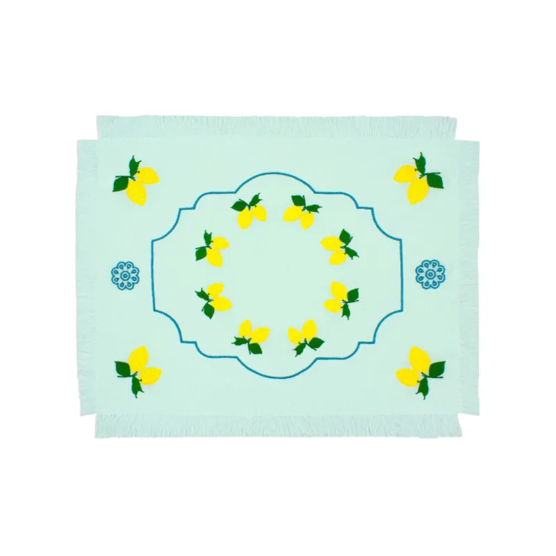 Limoni Breakfast Placemat with Fringe - Set of 2 - Yellow Linen
