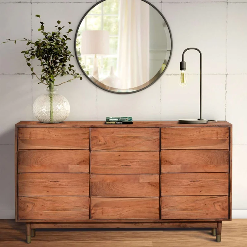 Handcrafted Wooden Sideboard With Shutter Design Door Storage, Rustic Brown By Benzara | Sideboards | Modishstore