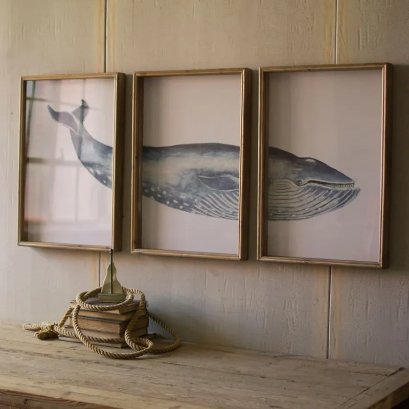Kalalou Triptych Framed Whale Print Under Glass | Modishstore | Wall Art
