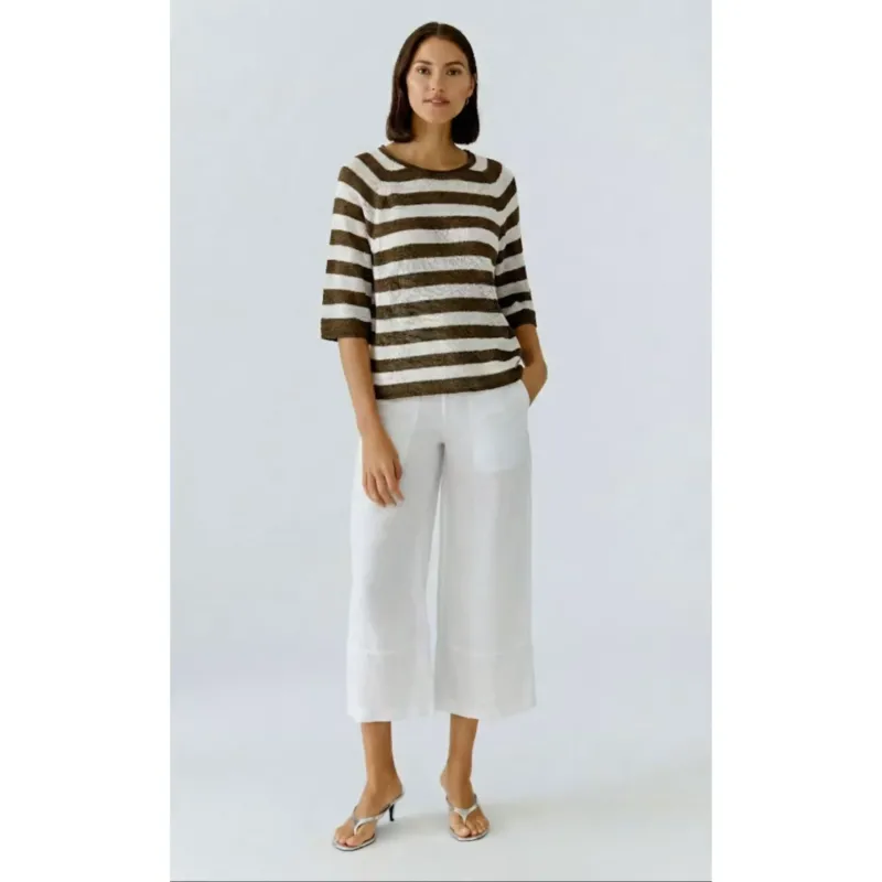 Knit 3/4 Sleeve Pullover | Brown / White
