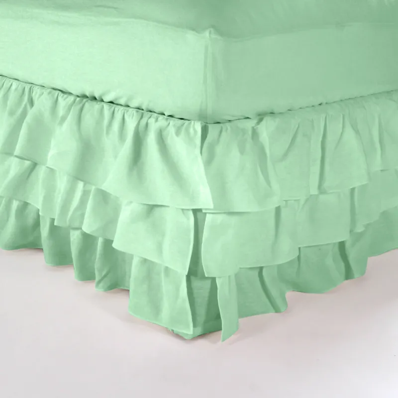 Cache-sommier en lin cascade vert menthe