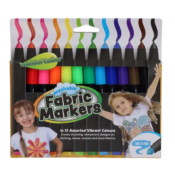 World of Colour Washable Fabric Markers (12 Pack)