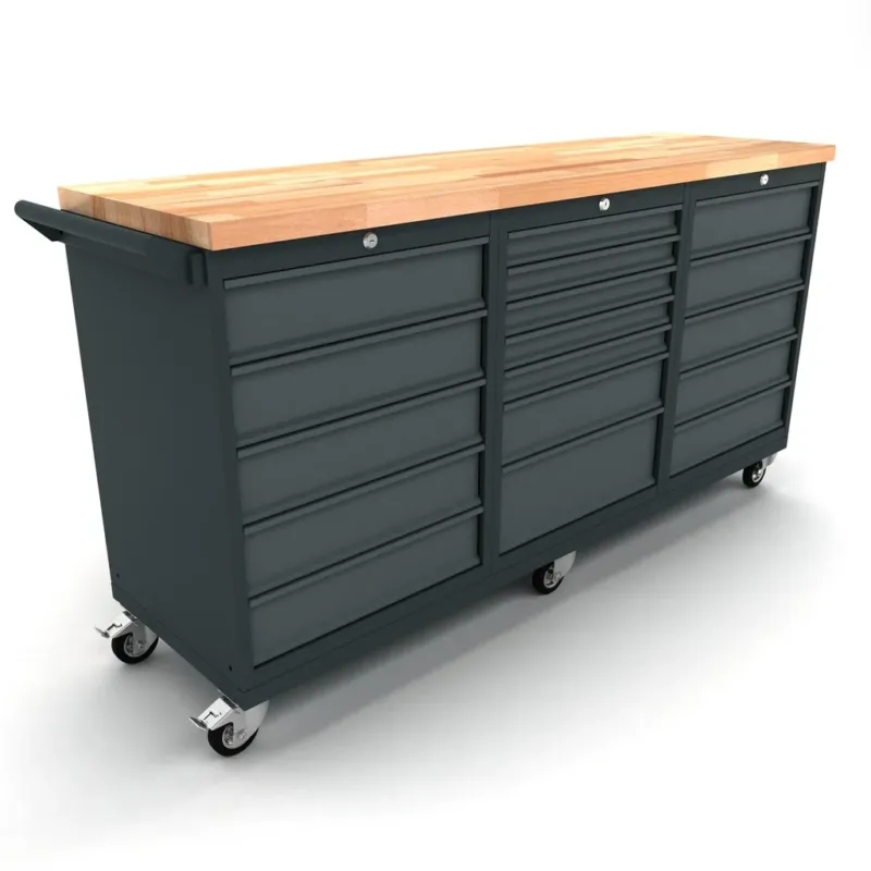 TOOLBOX4YOU Bullram 186cm Mobile Profi Werkbank fahrbar 2x 5, 1x 7 Schubladenschrank, auf Rollen – WBG186M22