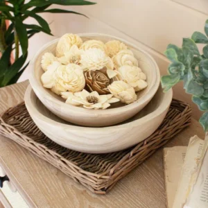 Set Of Two Hand Carved Round Wooden Bowls (Min 2) By Kalalou | Bowls | Modishstore - 1