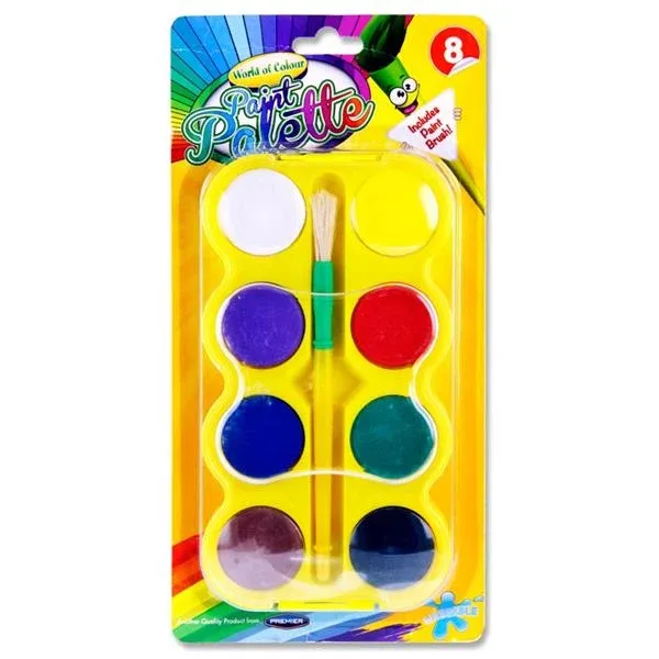 Woc 8 Colour Watercolour Paint Palette Set With Br