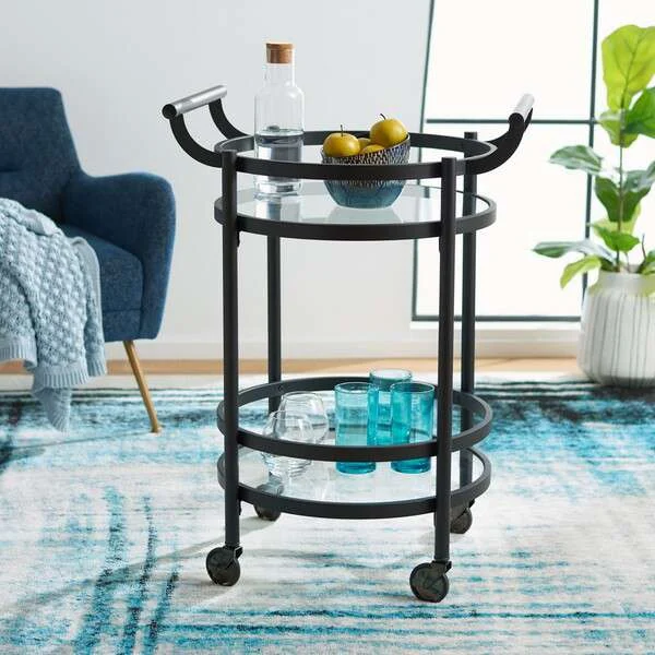 Safavieh Sienna 2 Tier Round Bar Cart - Matte Black | Bar Carts | Modishstore