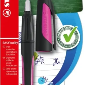 Ergonomic School Fountain Pen - STABILO EASYbuddy - A Nib - Black/Magenta