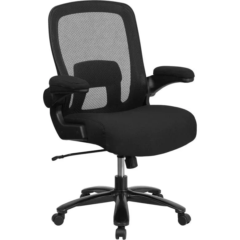 Big & Tall Office Chair | Black Mesh Executive Swivel Office Chair With Lumbar And Back Support And Wheels By Flash Furniture | Office Chairs | Modishstore - 1