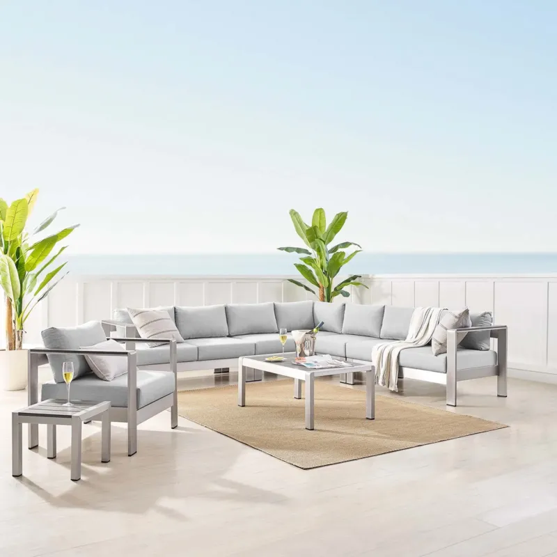 Modway Shore Sunbrella® Fabric Outdoor Patio Aluminum 8 Piece Sectional Sofa Set - EEI-4321 | Outdoor Sofas, Loveseats & Sectionals | Modishstore - 1