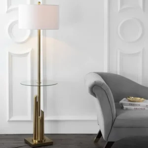 Safavieh Ambrosio 61-Inch H Floor Lamp Side Table - Brass | Floor Lamps | Modishstore