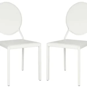 Safavieh Warner 37''H Round Back Leather Side Chair Set Of 2 - White | Dining Chairs | Modishstore