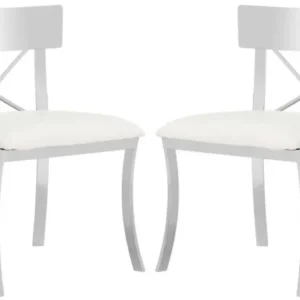 Safavieh Zoey 19''H Side Chair Set Of 2 - Chrome With White Pu | Dining Chairs | Modishstore