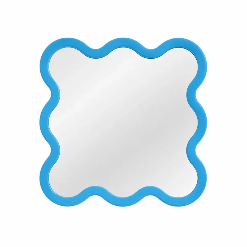 Hvyli 8 Square Wavy Wall Mirror with Light Blue Frame
