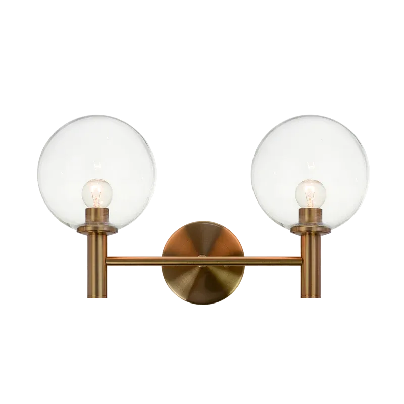 Cosmo 2-Light Wall Sconce | Aged Gold Brass / Clear