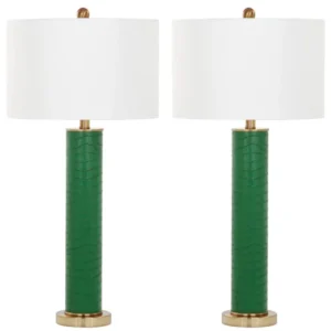 Safavieh Ollie 31.5-Inch H Faux Alligator Table Lamp Set Of 2 - Dark Green | Table Lamps | Modishstore