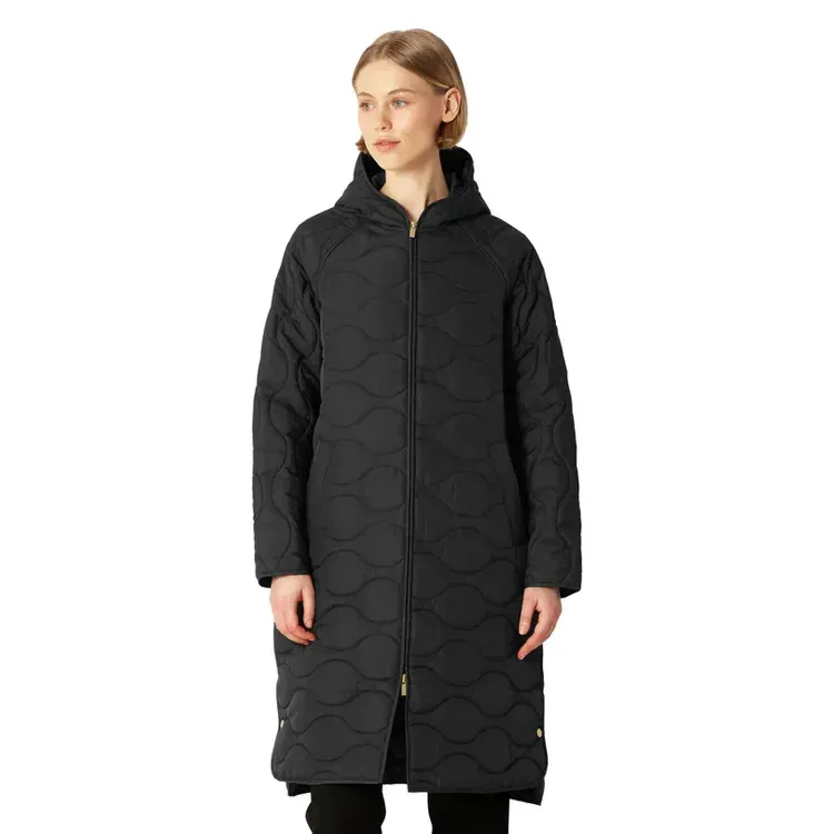 QUILTED08 Long Padded Quilt Coat | Black