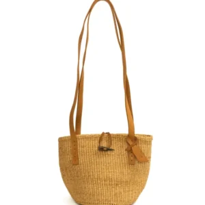 DUNIA: Sisal and Leather Light Taupe Shoulder Bag