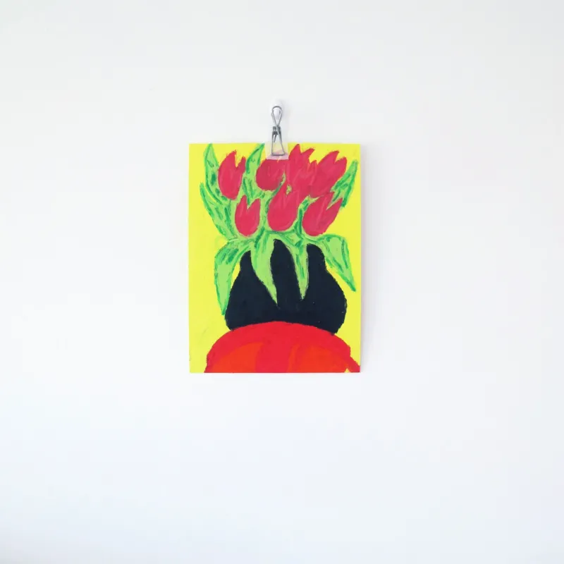 Red Tulips Original Oil Pastel Artwork