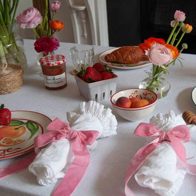 Mistral Drape Ruffled Linen Napkins: Voile (White)