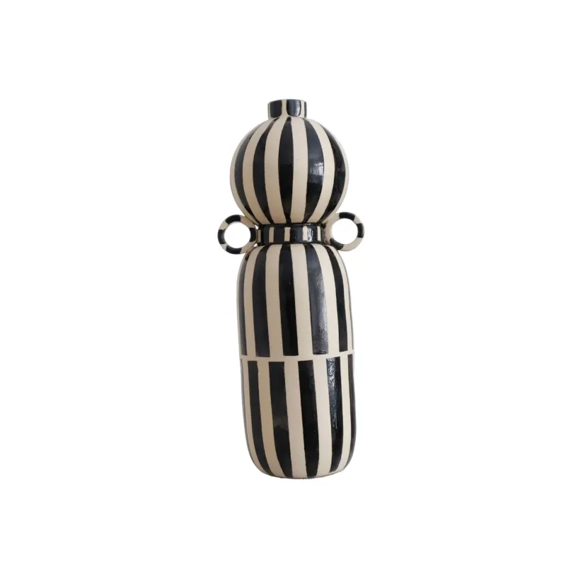 Alma-May -Ceramic Vase - White and Black Stripes