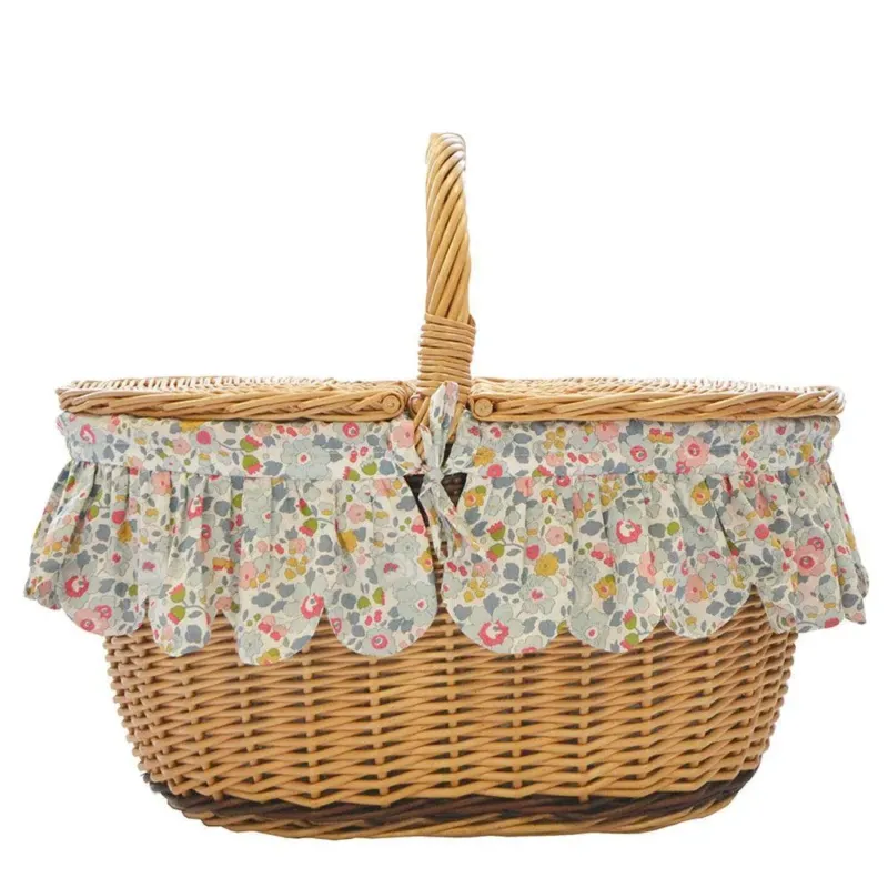 Oval Picnic Basket Hamper made with Liberty Fabric BETSY GREY - Coco & Wolf