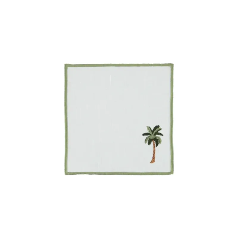White Cocktail Napkin with Embroidered Palm Tree (Wedding Registry L&P)