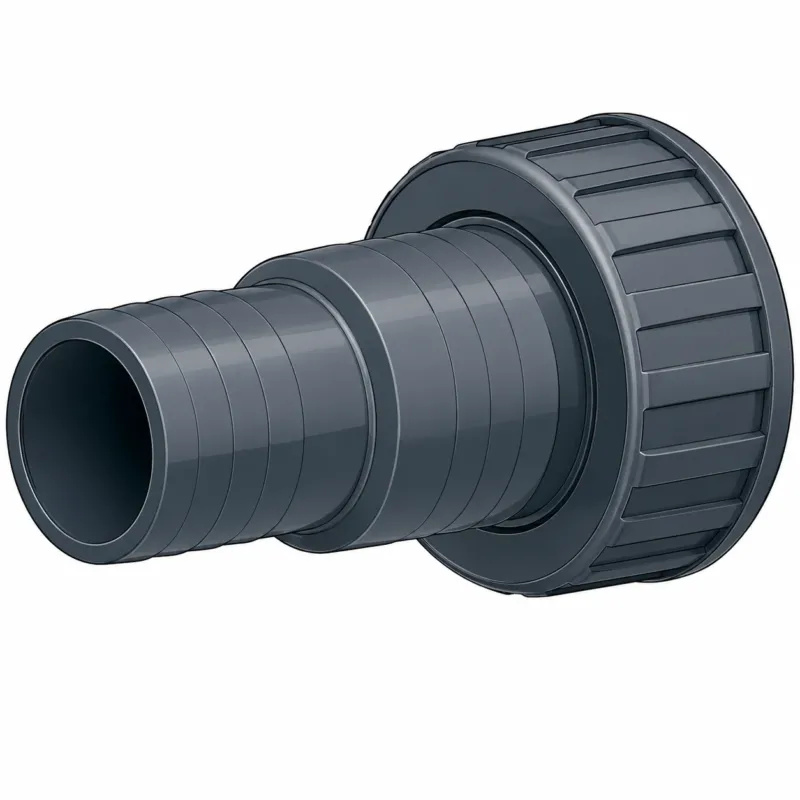 PVC-U Schlauchtülle mit Überwurfmutter und EPDM-Dichtung