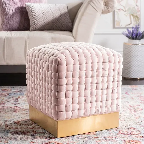 Safavieh Ravyn Woven Velvet Ottoman - Pink | Ottomans | Modishstore